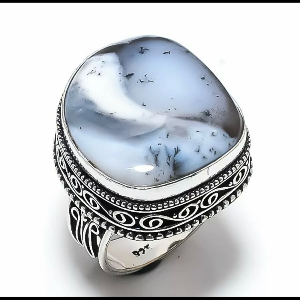 Dendrite Opal Gemstone 925 Sterling Silver Jewelry Vintage Ring Size 8.5 Z100